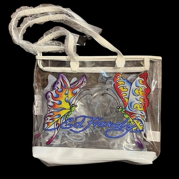 Ed Hardy Purple Butterfly clear PVC Tote - Picture 3 of 5